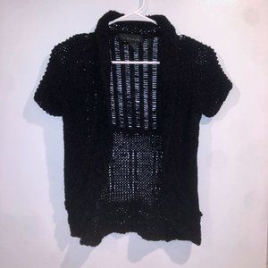 Venue Short Sleeve Open Cardigan Sweater Knit Black Small Womens Acrylic Casual